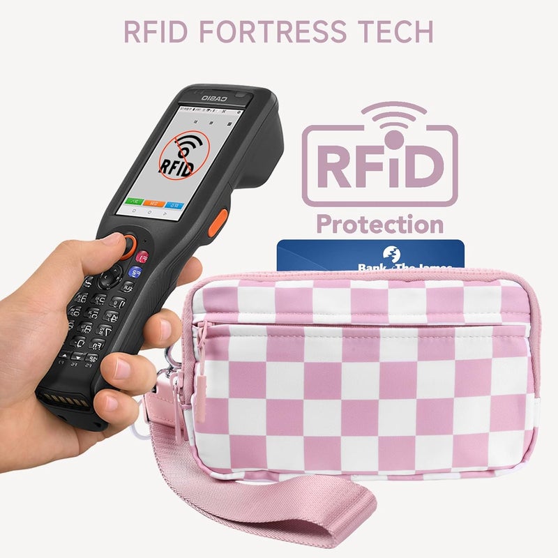 NBERMOTION Checkered Nylon Wristlet Wallets for Women RFID Blocking Purse With Credit Card Holder & Crossbody Strap - Image 4